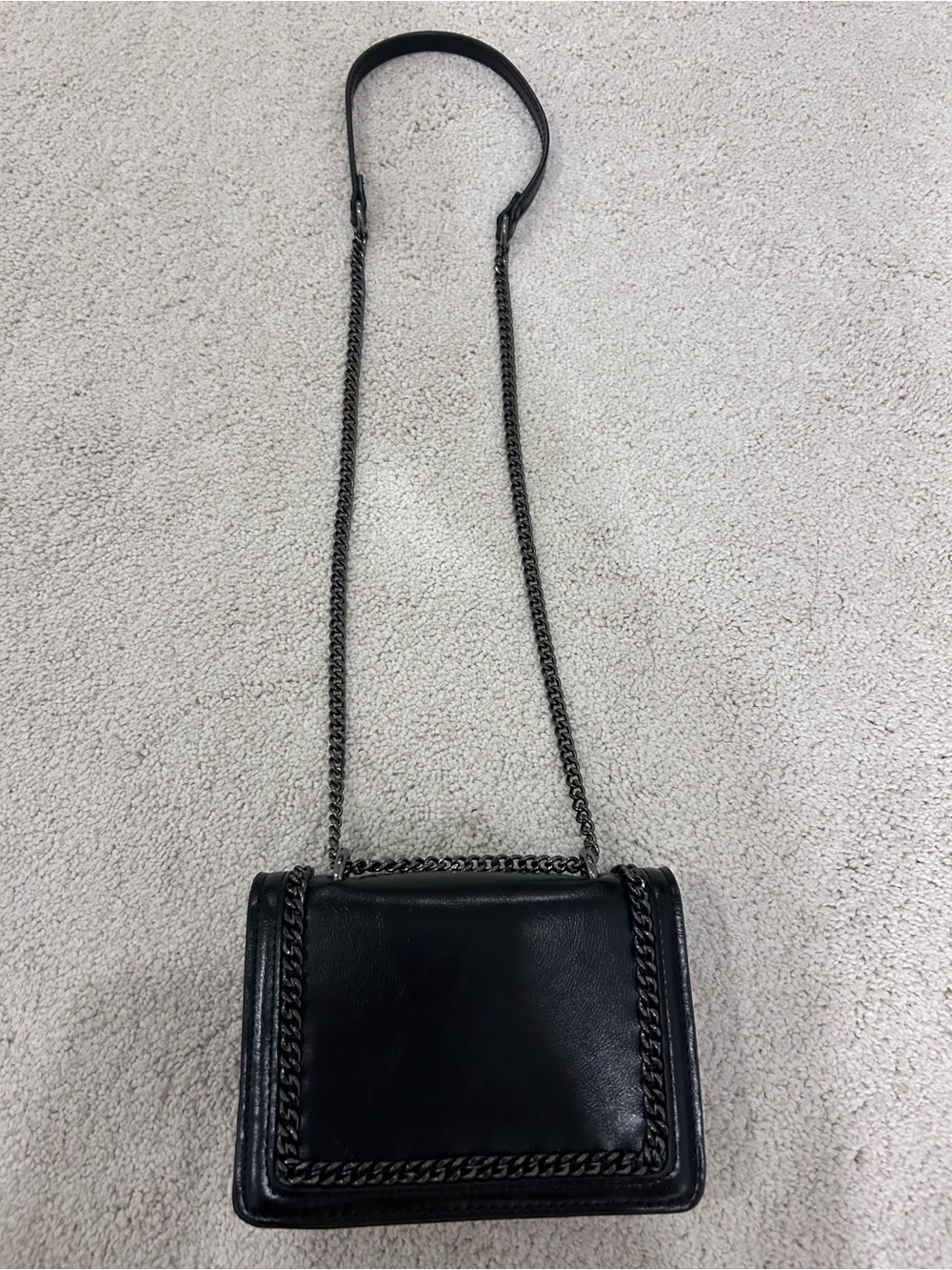 Zara Black Leather Chain-Trim Crossbody Bag